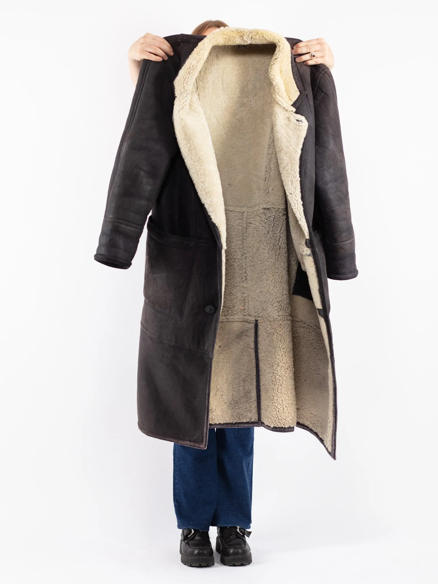 Vintage 80's Women Sheepskin Coat in Gray