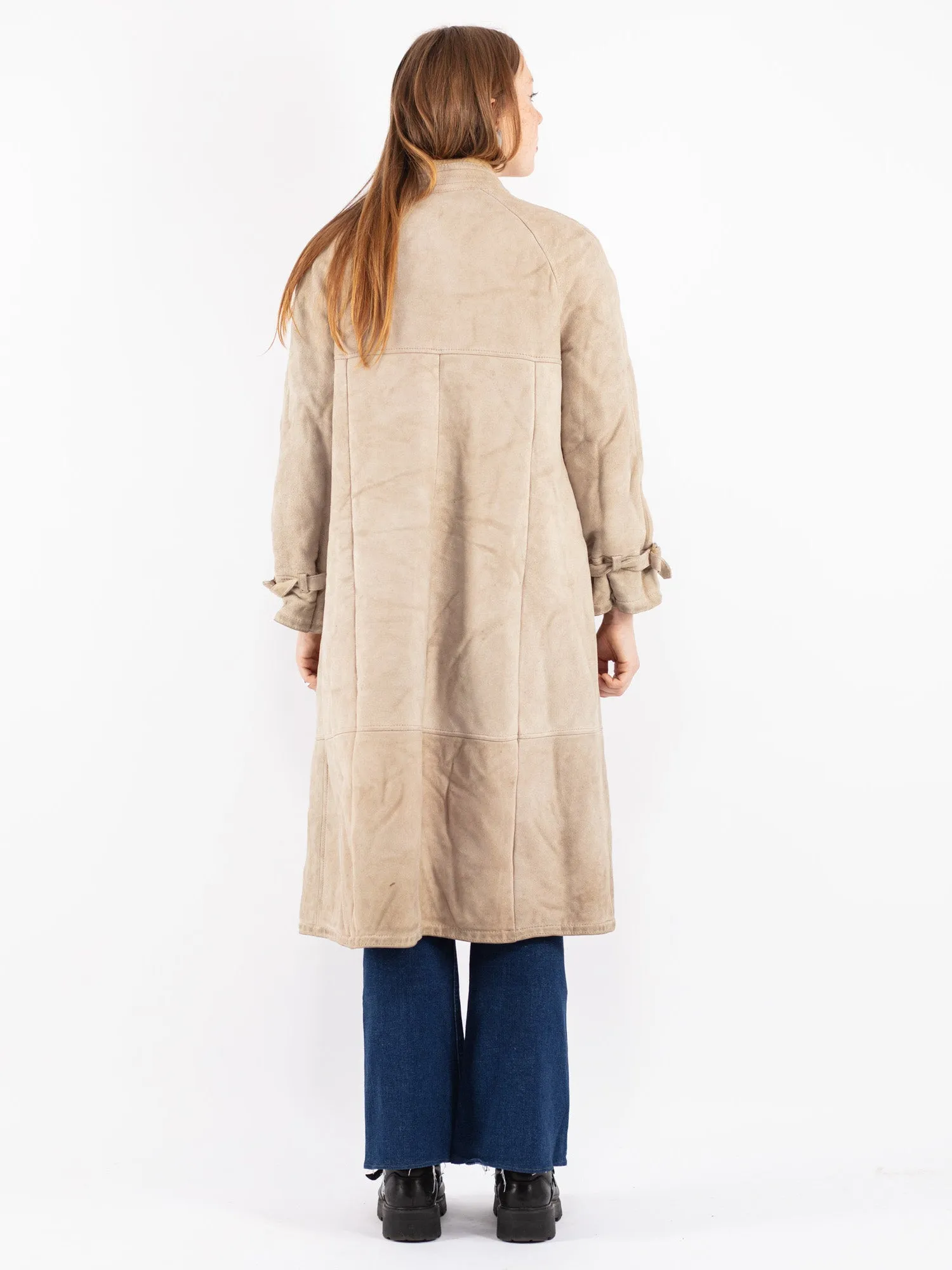 Vintage 80's Women Sheepskin Long Coat in Beige