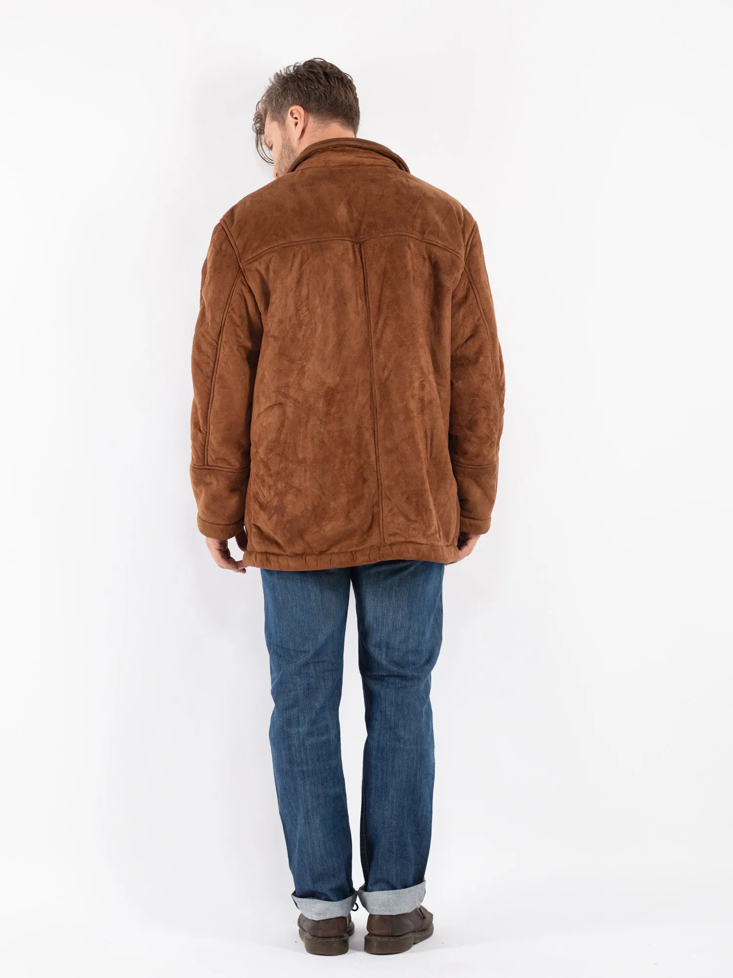 Vintage 90's Men Faux Sheepskin Coat in Brown