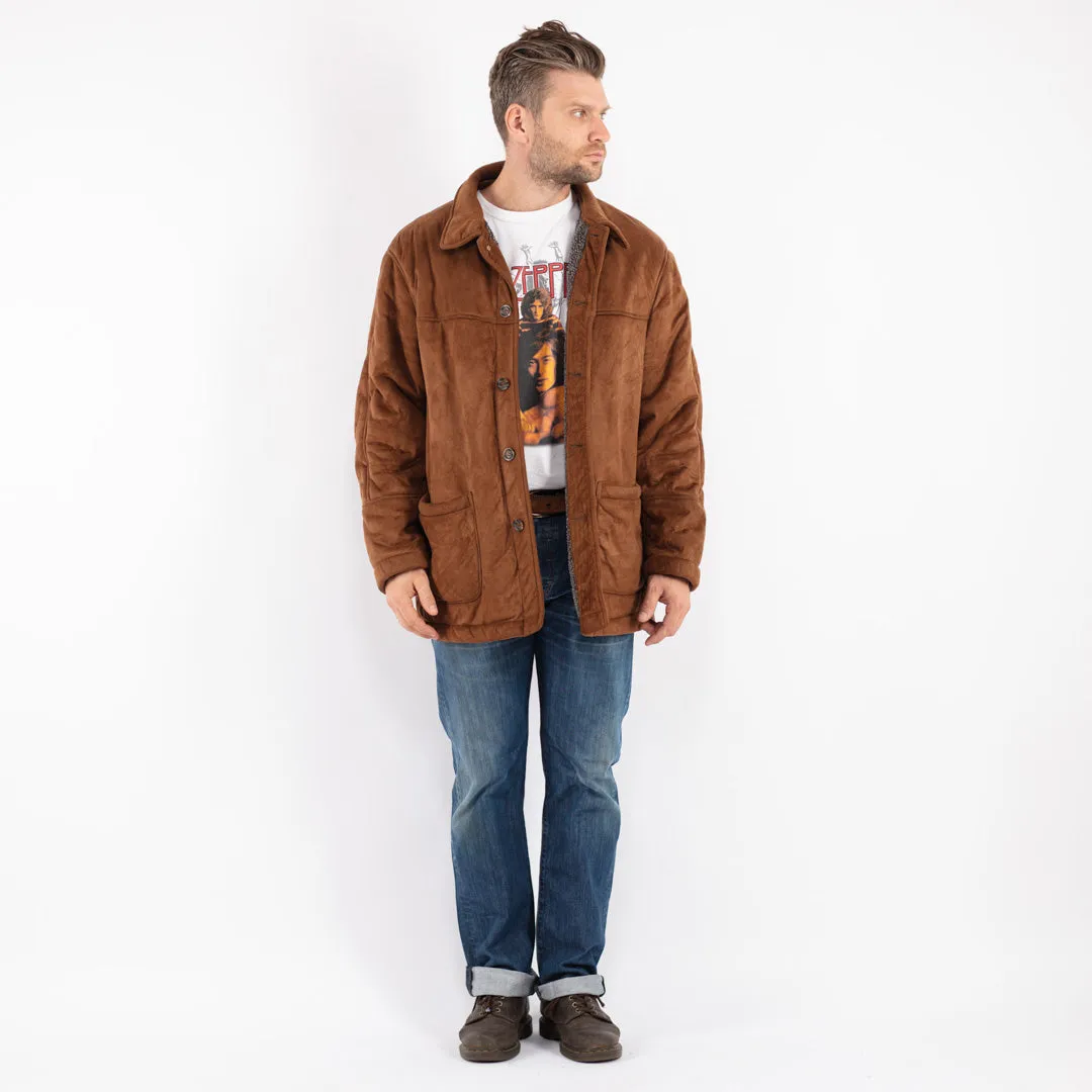 Vintage 90's Men Faux Sheepskin Coat in Brown