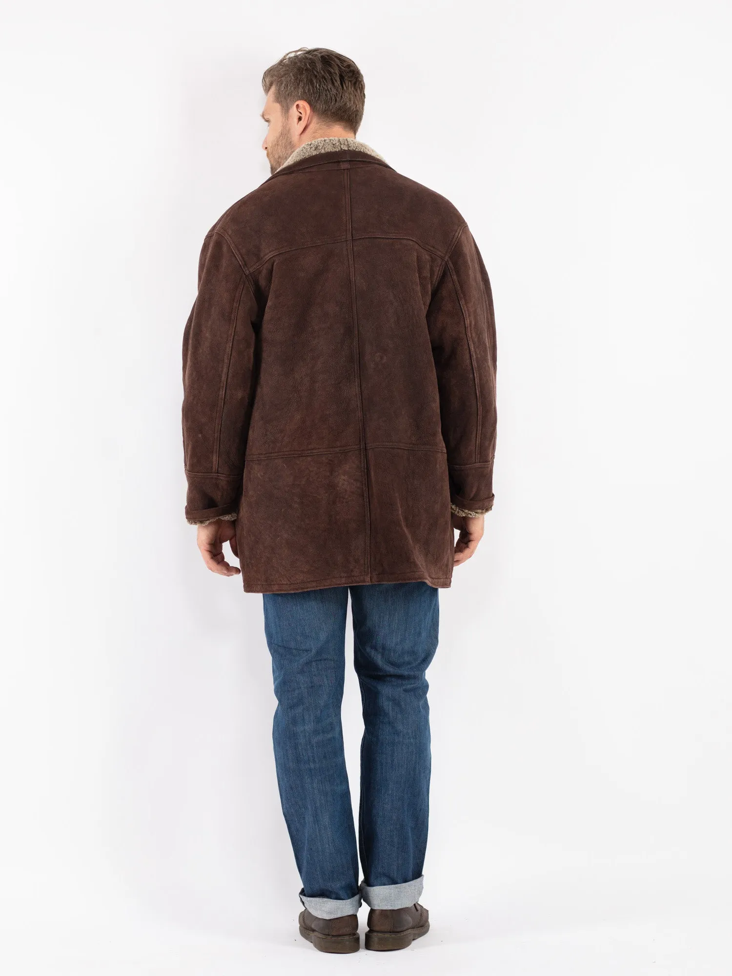 Vintage 90's Men Sheepskin Shearling Coat in Brown