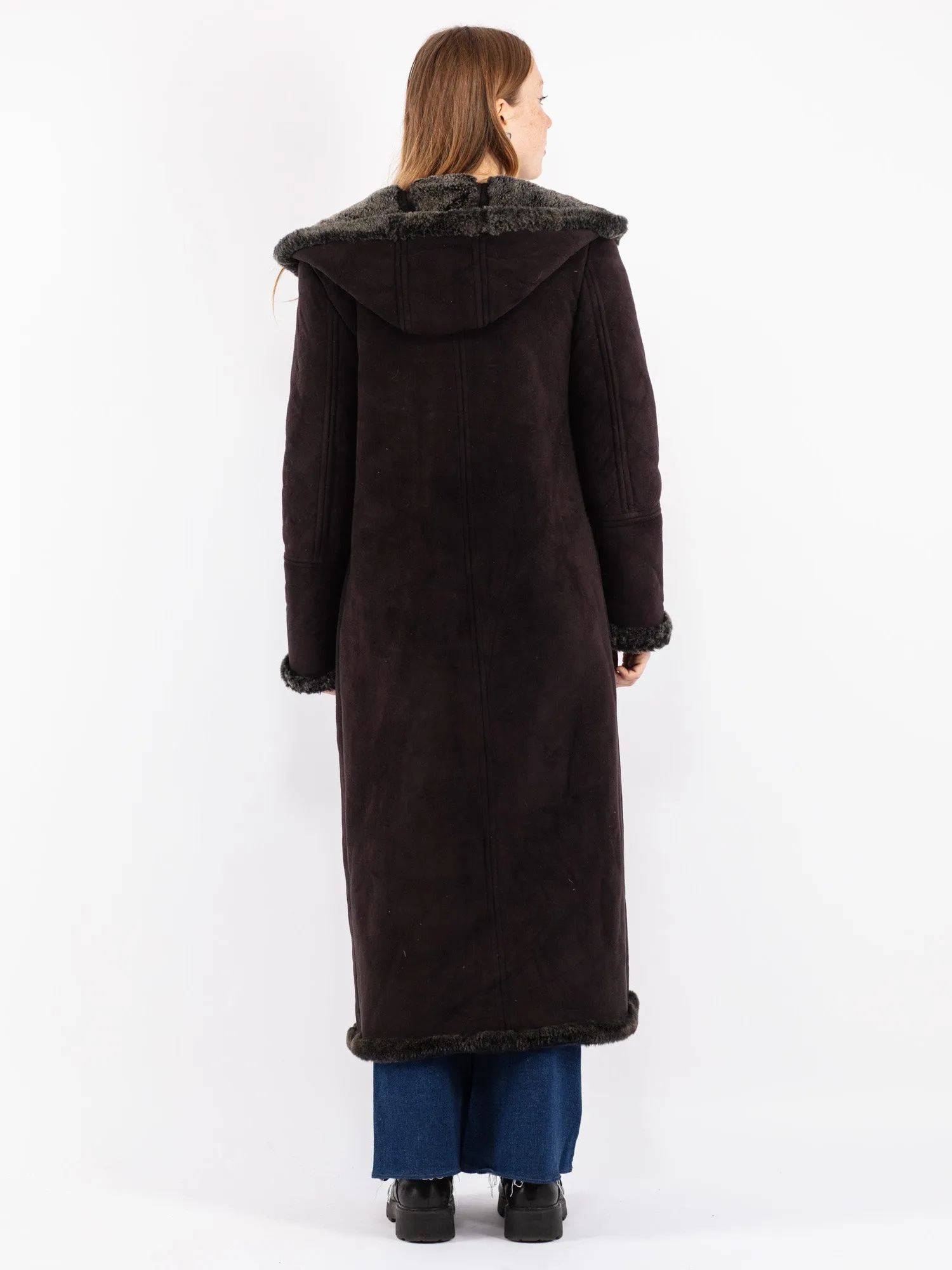 Vintage 90's Women Faux Sheepskin Coat in Black