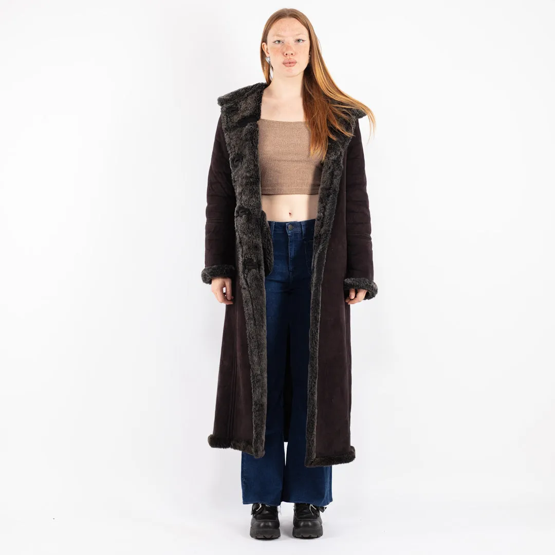 Vintage 90's Women Faux Sheepskin Coat in Black