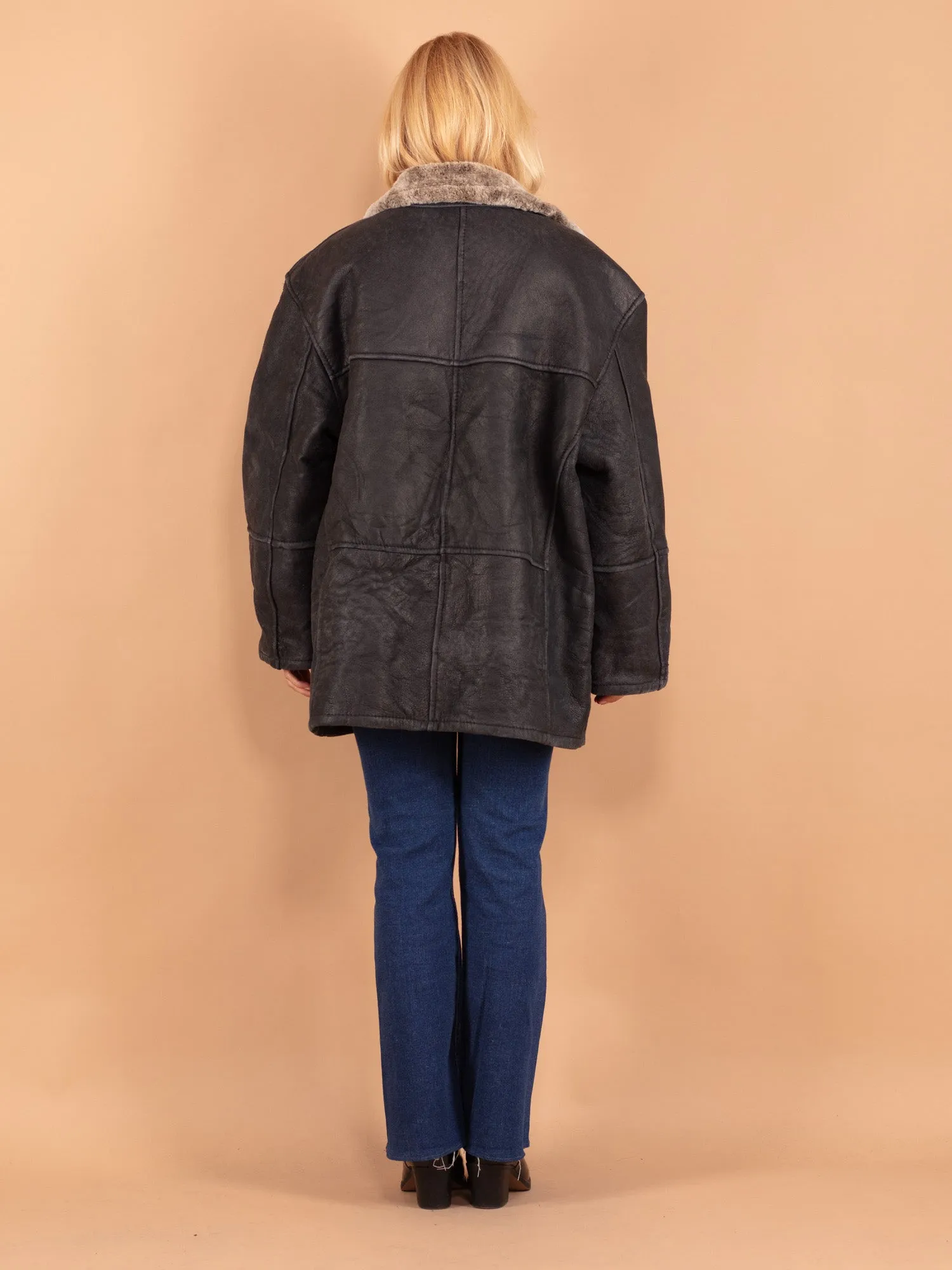 Vintage 90's Women Shearling Coat in Black