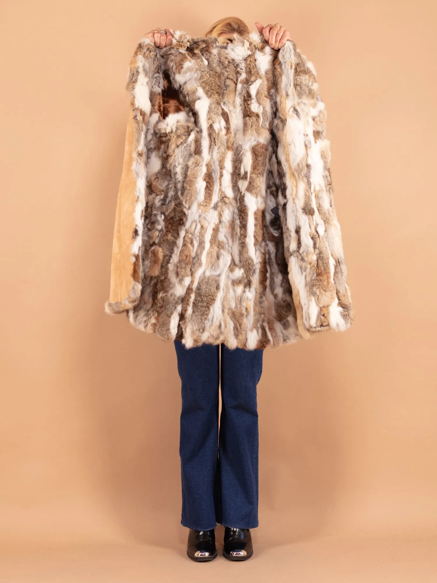 Vintage 90's Women Suede Fur Coat in Beige