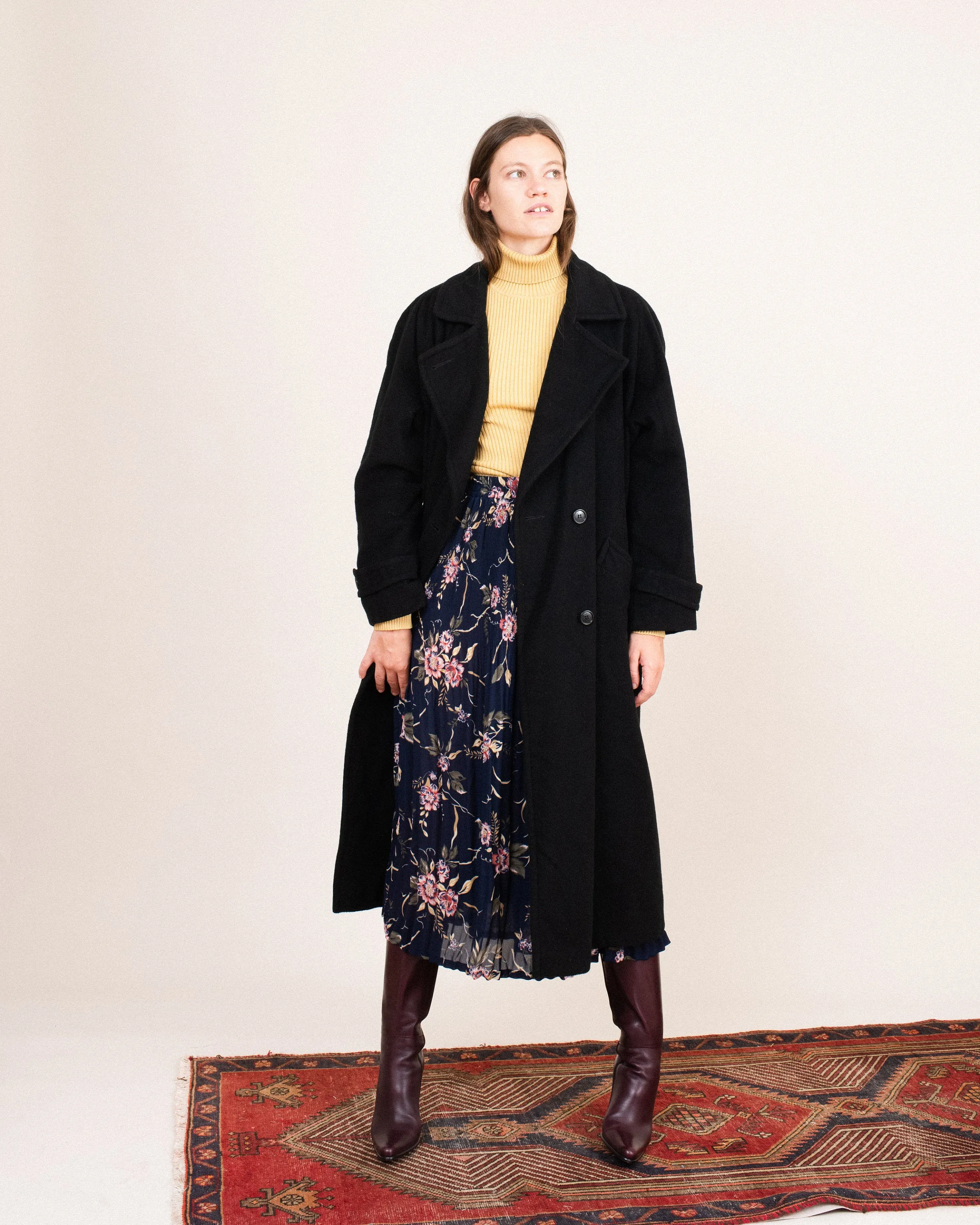 Vintage Oversized Black Wool Coat (S/M)