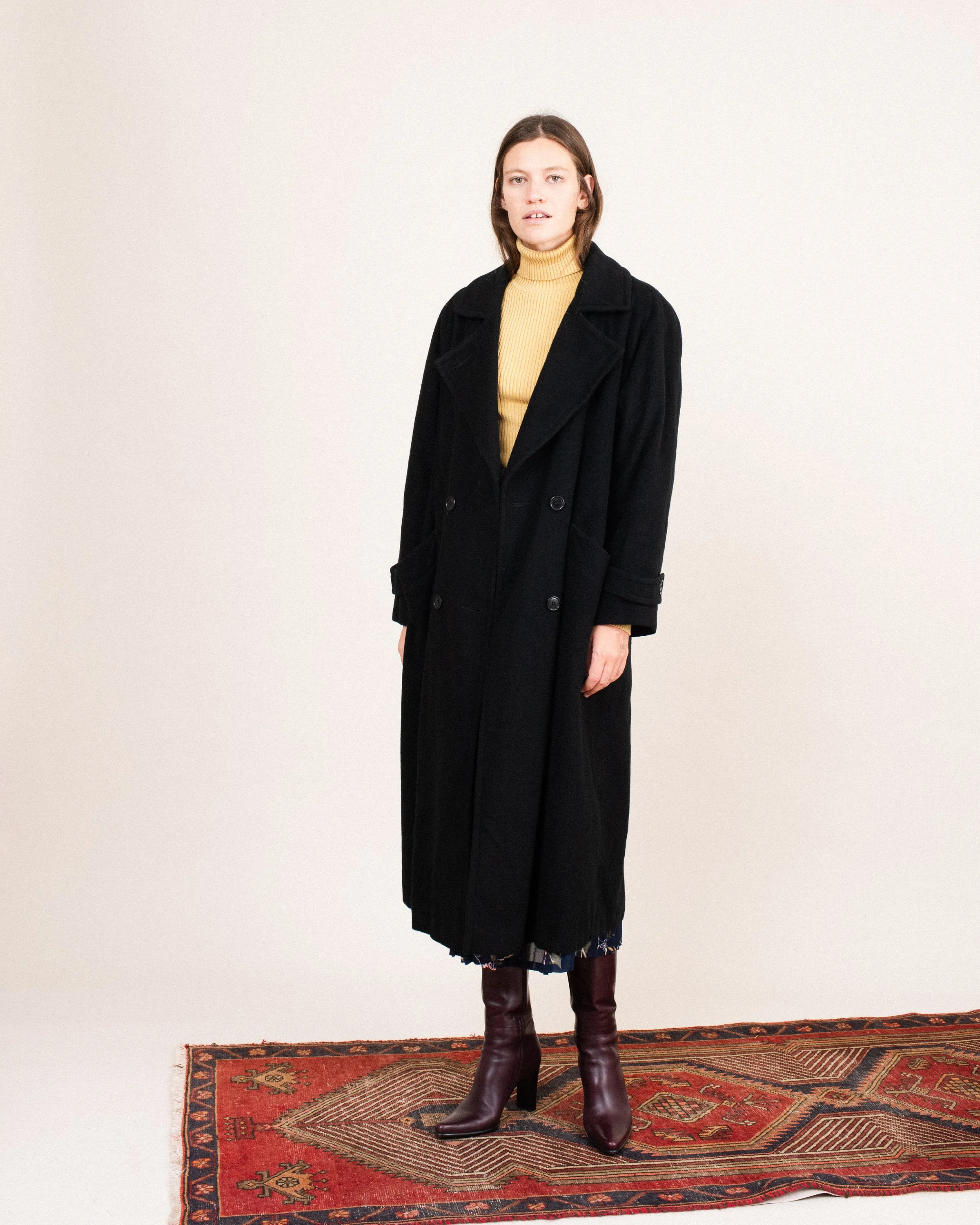 Vintage Oversized Black Wool Coat (S/M)