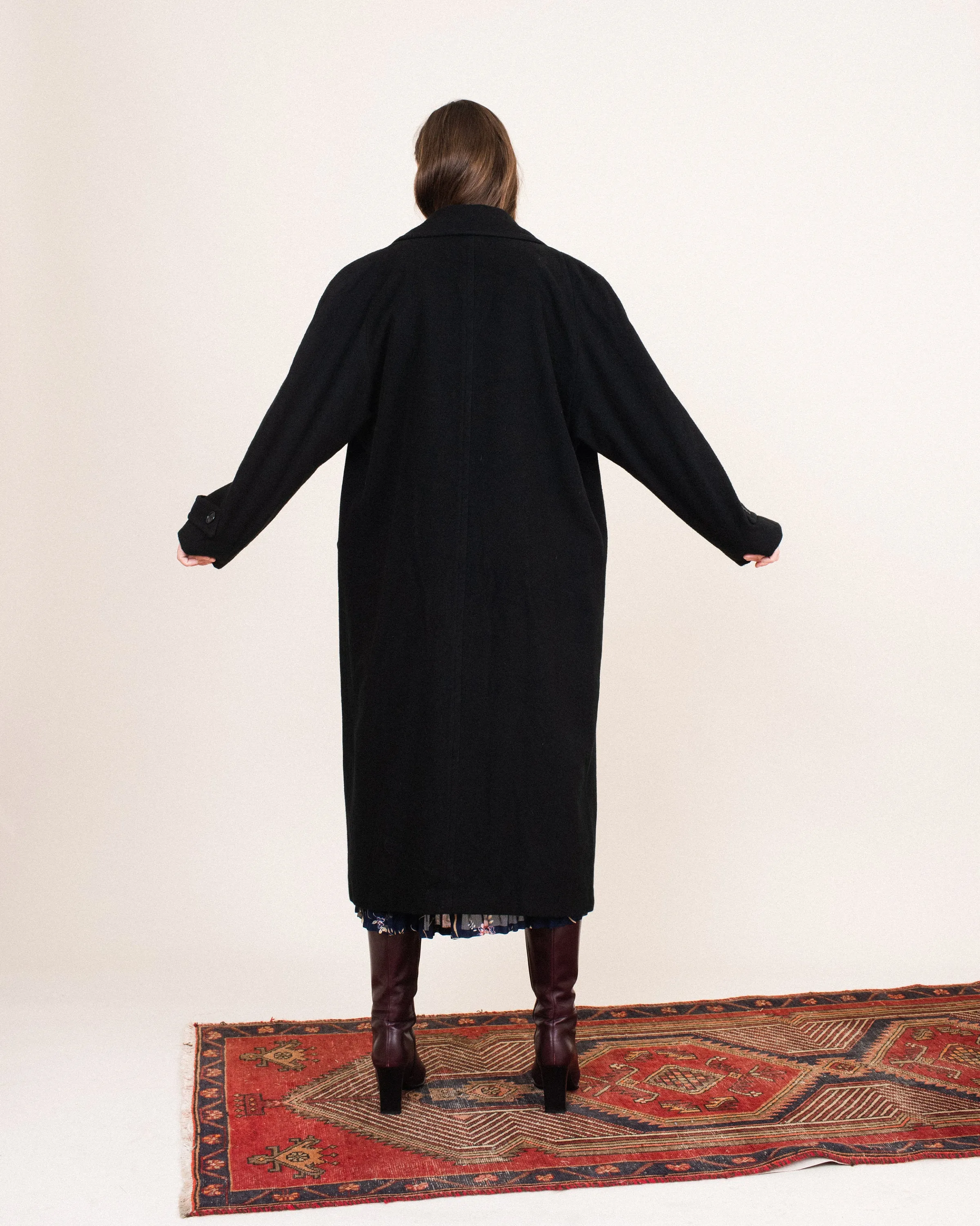 Vintage Oversized Black Wool Coat (S/M)