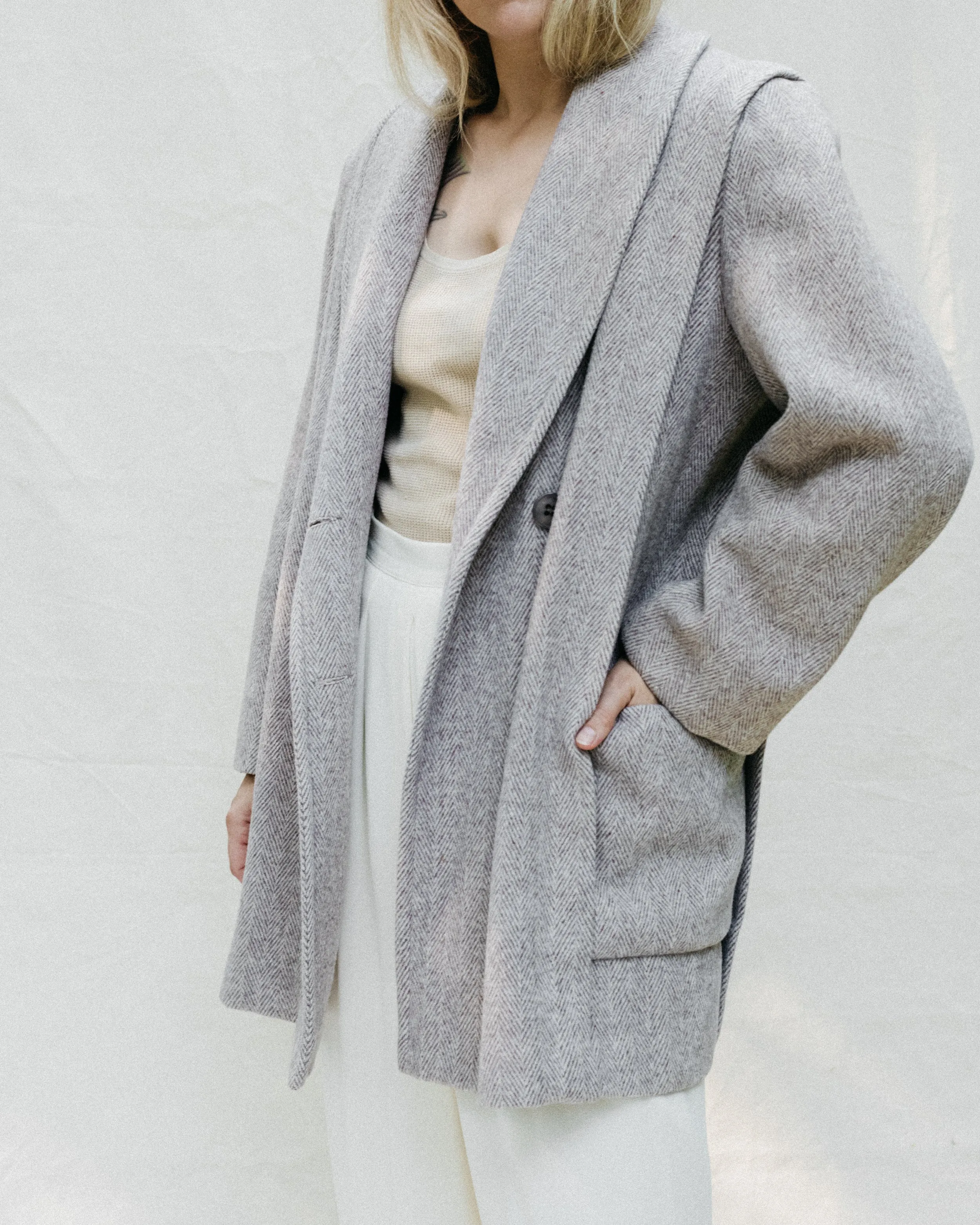 Vintage Sand Herringbone Short Coat (S/M)