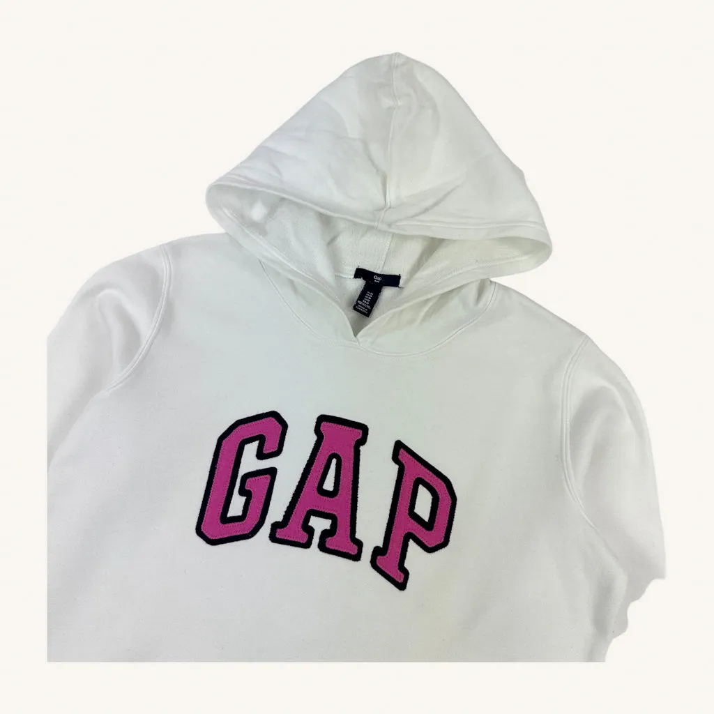 White 90s GAP Spellout Hoodie Sweatshirt (M)