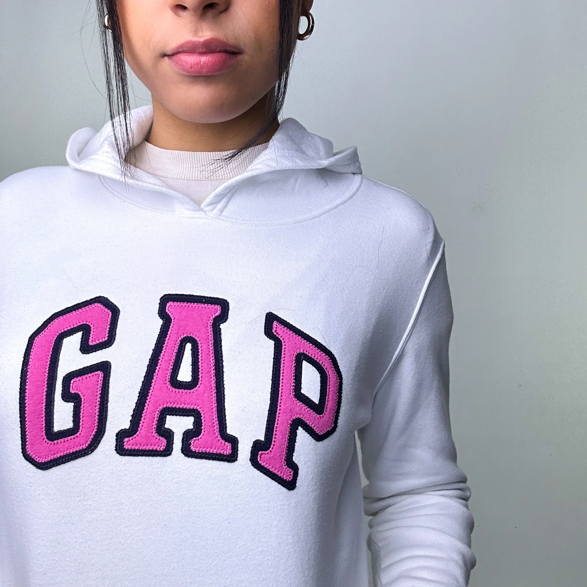 White 90s GAP Spellout Hoodie Sweatshirt (M)