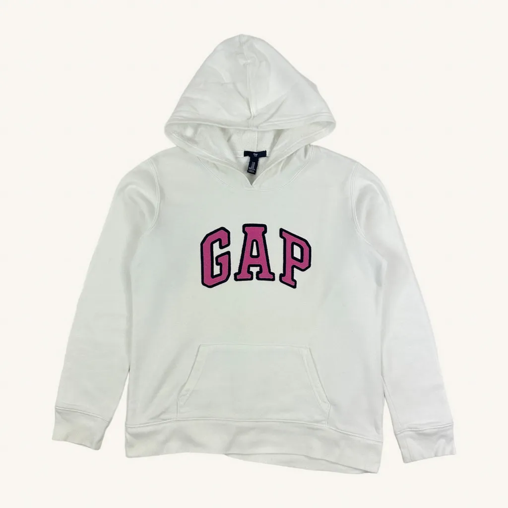 White 90s GAP Spellout Hoodie Sweatshirt (M)