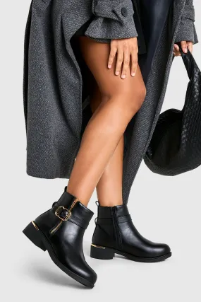 Wide Width Buckle Detail Ankle Boot