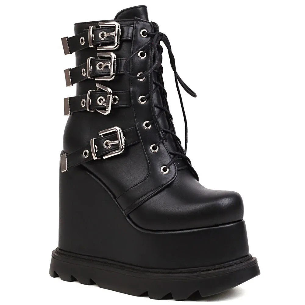 Women's Winter Punk Style Round Toe High Heel Motorcycle Ankle Boots