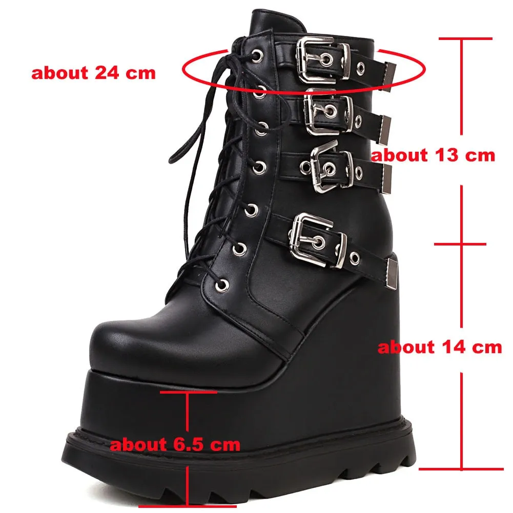 Women's Winter Punk Style Round Toe High Heel Motorcycle Ankle Boots