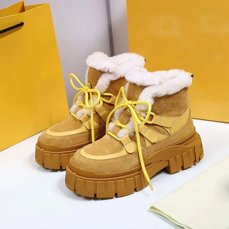 Women's Winter Round Toe Shearling Fur Warm Comfortable Ankle Boots