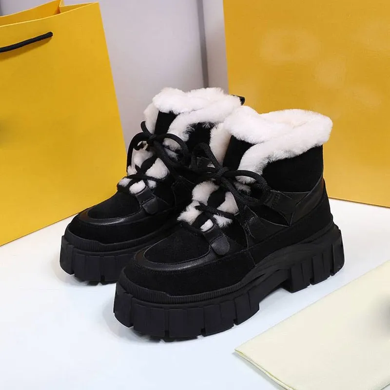 Women's Winter Round Toe Shearling Fur Warm Comfortable Ankle Boots