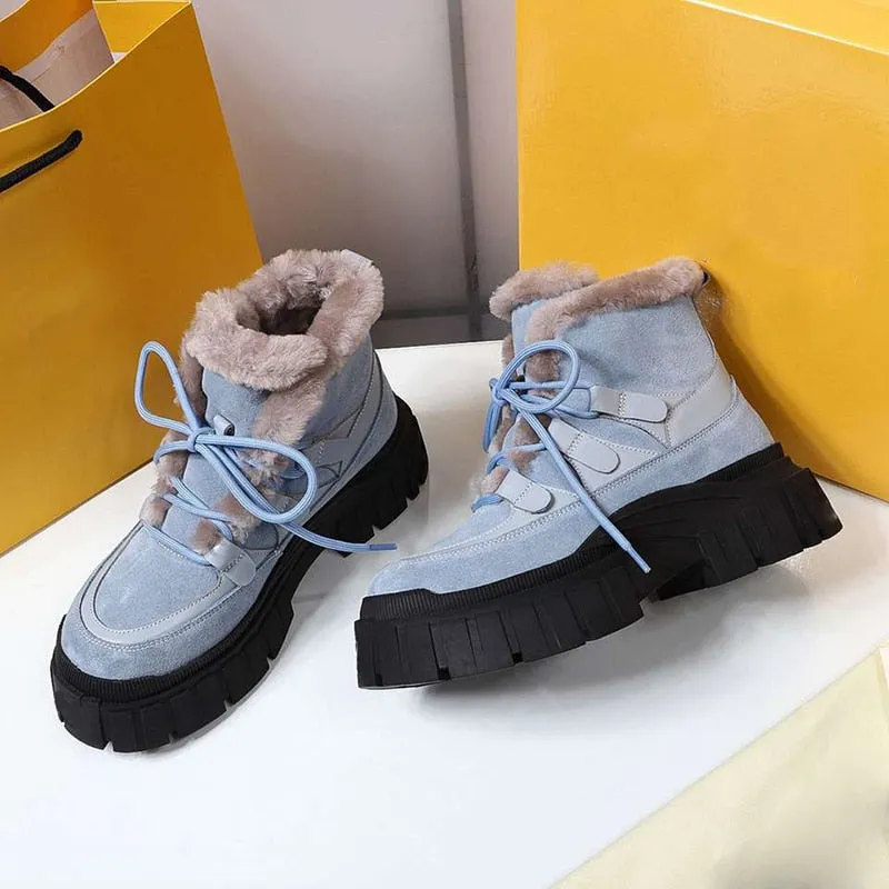 Women's Winter Round Toe Shearling Fur Warm Comfortable Ankle Boots