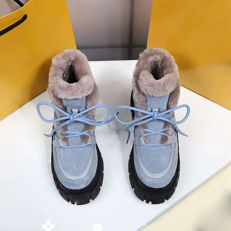 Women's Winter Round Toe Shearling Fur Warm Comfortable Ankle Boots