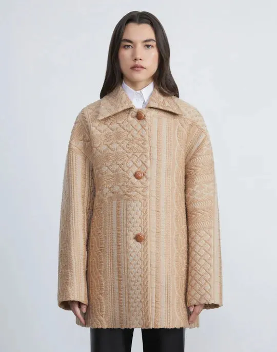 WOOL-SILK CABLE JACQUARD OVERSIZED SWING COAT