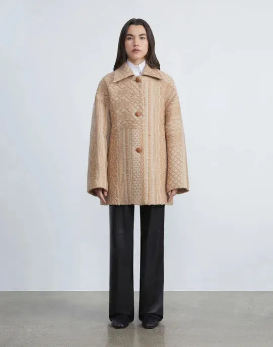 WOOL-SILK CABLE JACQUARD OVERSIZED SWING COAT