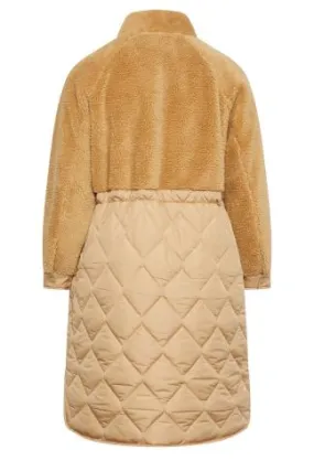 YOURS Curve Beige Brown Quilted Teddy Coat