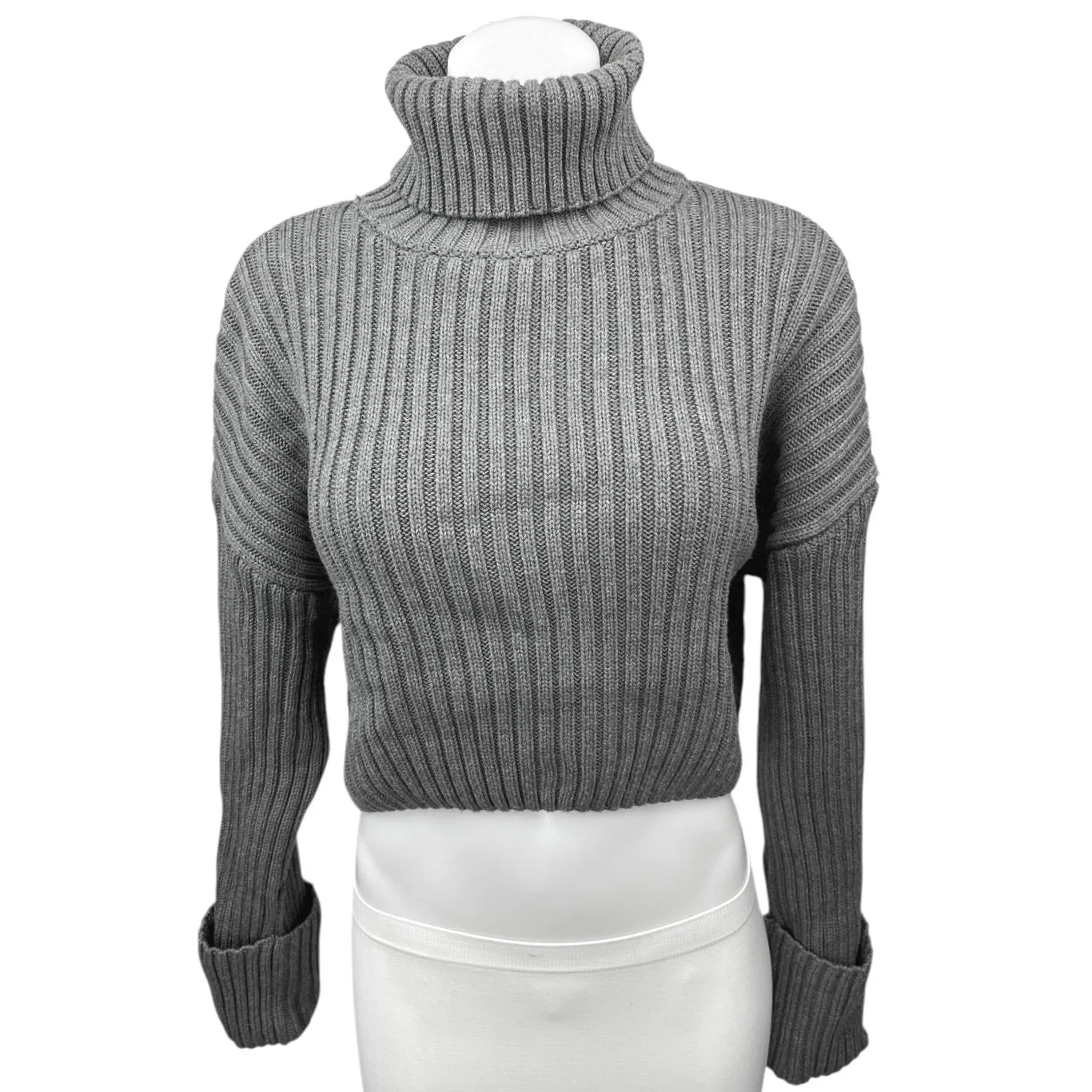 Zara Women's Gray Knitted Turtleneck Long Sleeve Pullover Crop Sweater Top Sz M