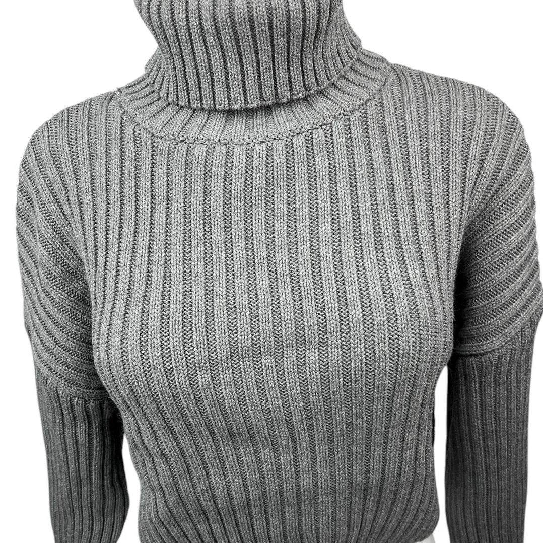 Zara Women's Gray Knitted Turtleneck Long Sleeve Pullover Crop Sweater Top Sz M