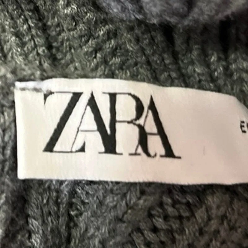 Zara Women's Gray Knitted Turtleneck Long Sleeve Pullover Crop Sweater Top Sz M